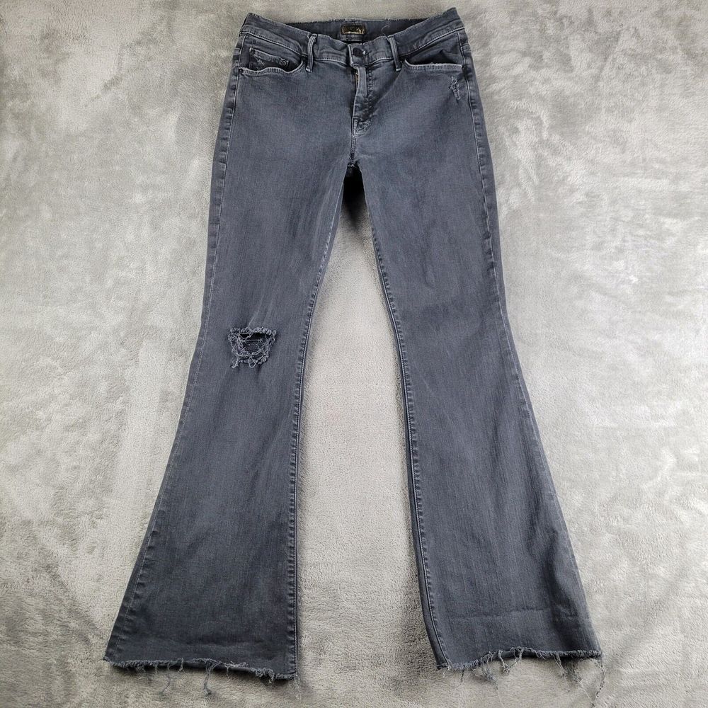 Mother Jeans Women's 30 Faded Black Denim Fray The Weekender Flare Legs Y2K 90s